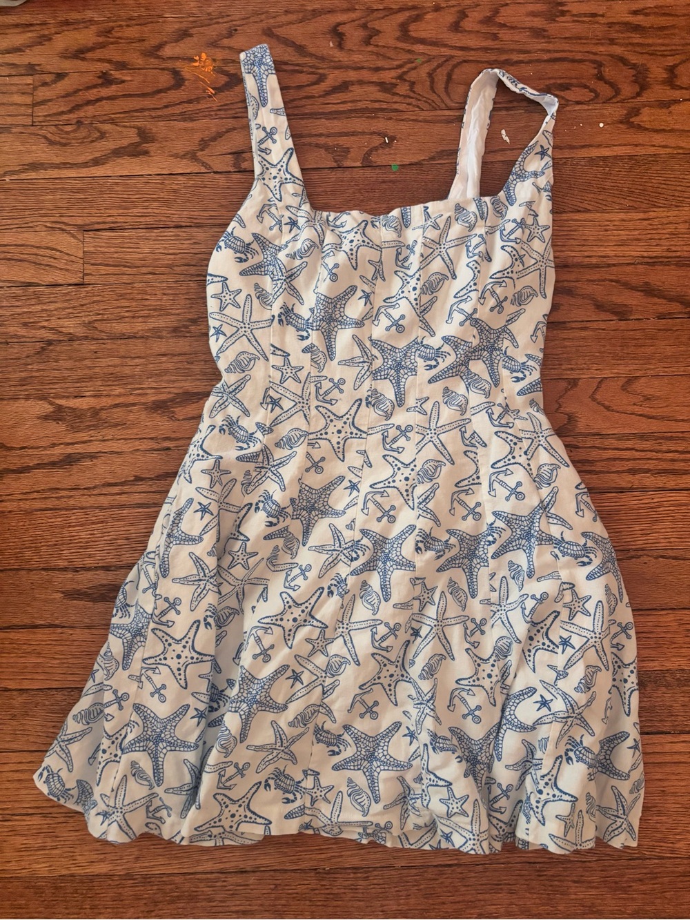 Avec Les Filles White Mini Dress with Blue Starfish Print